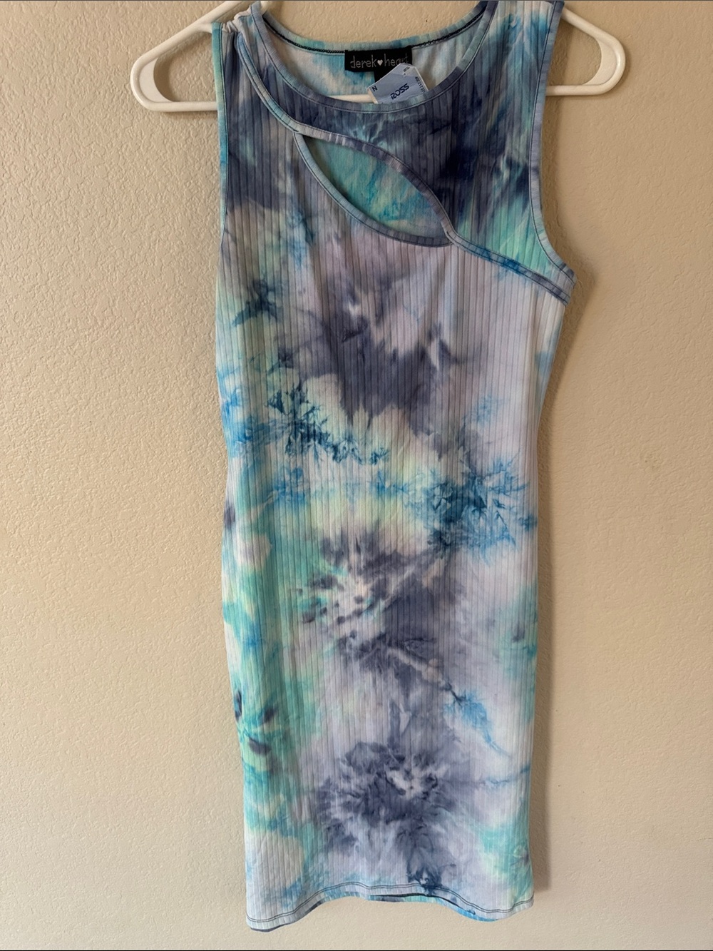 Derek Heart Teal, Blue & Gray Tie-Dye Ribbed Cutout Tank Dress